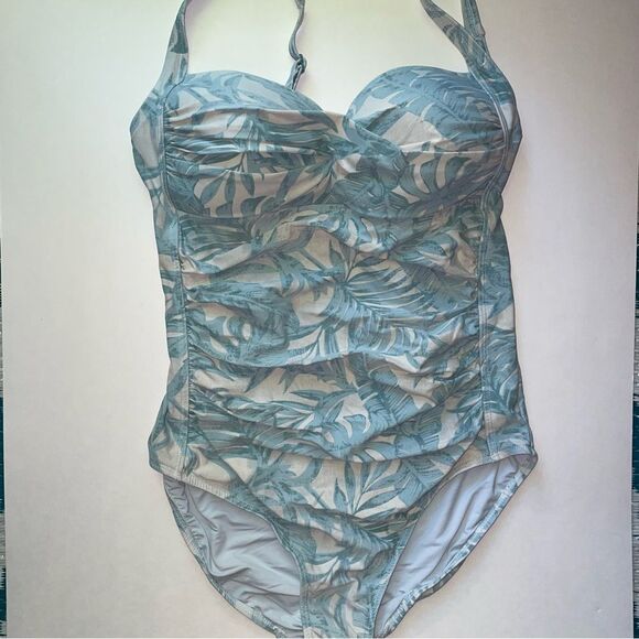 NipTuck Swim One Piece Size 8 Tropical Leaf Print Light Blue - Picture 1 of 9